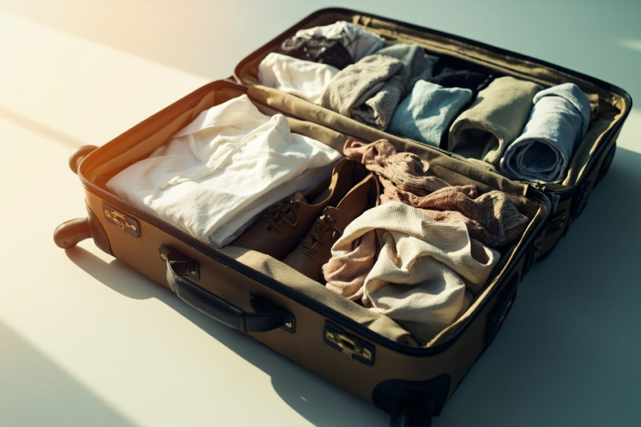 Valise ouverte avec vtements plis