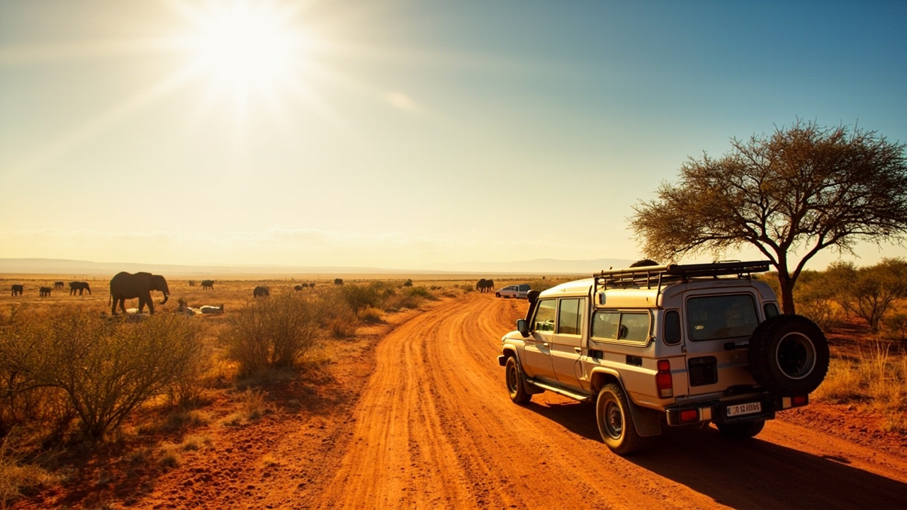 Paysage desertique avec safaris et animaux sauvages  
Aventure en Namibie avec dunes et big five