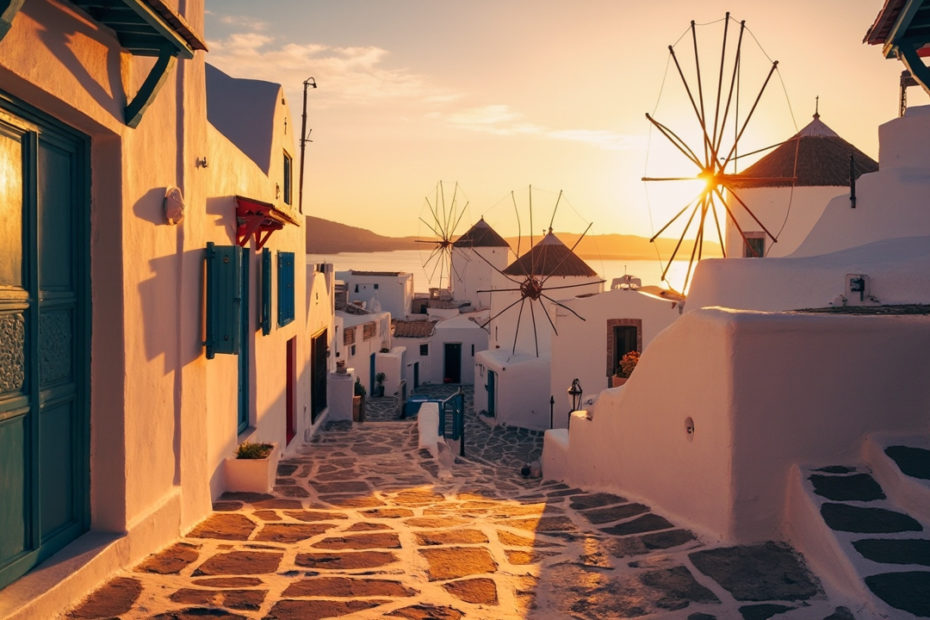 Paysage de mykonos avec maisons blanches