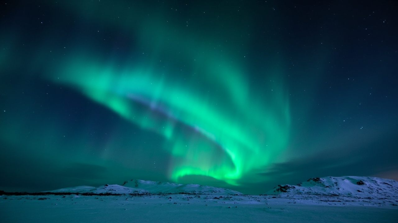Ciel avec aurore boréale en Islande  
Lumieres vertes dans le ciel d'Islande