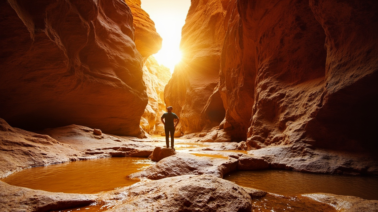 Personne descend une gorge en Jordanie  
Aventure en canyon dans le sud de la Jordanie